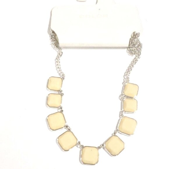 Silver-Tone & Beige Geometric Stone Necklace – Women’s Statement Fashion Jewelry - Picture 3 of 8